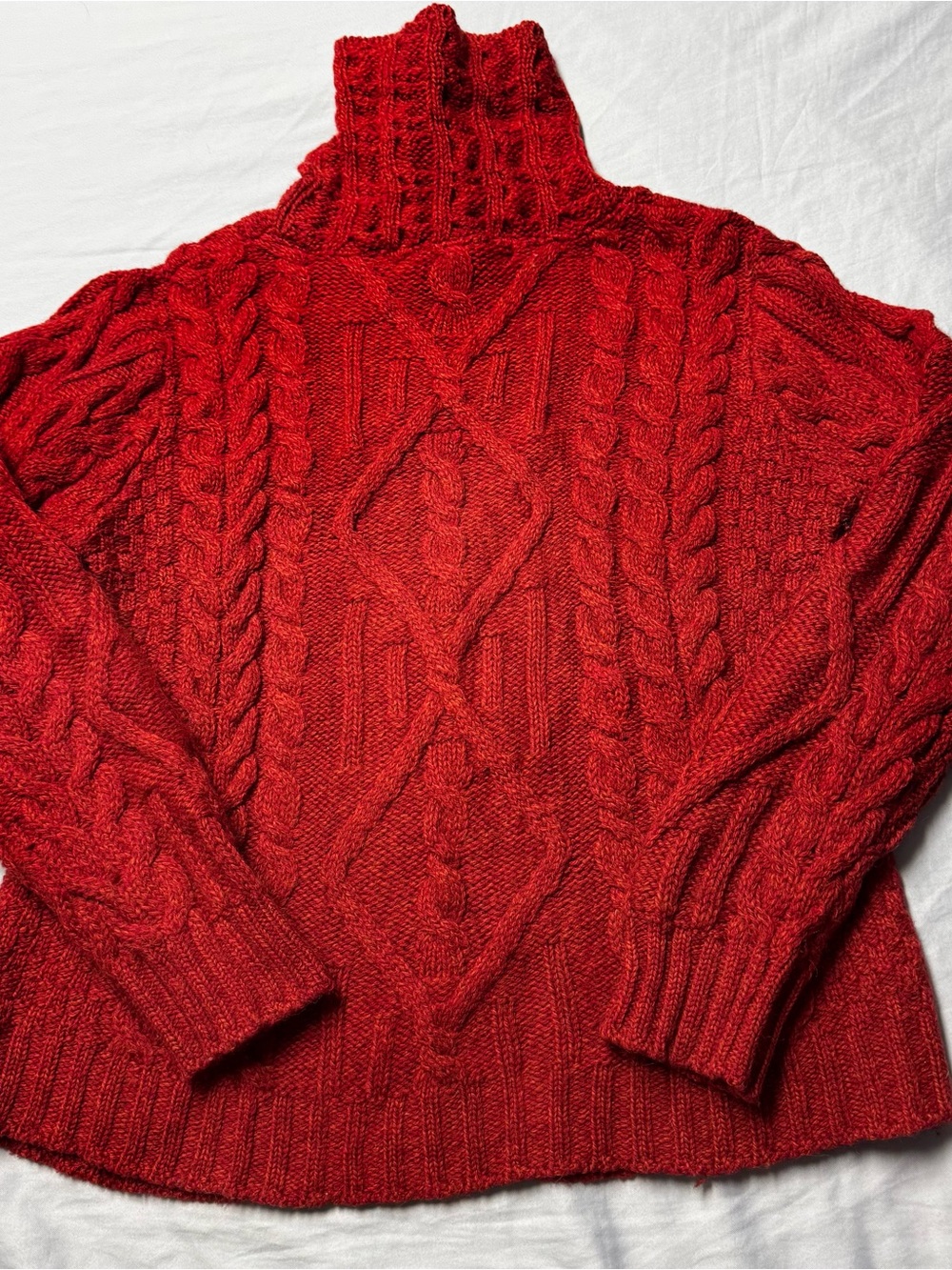 Red Cable Knit Turtleneck Sweater Inis Crafts Women Ireland - Picture 4 of 5